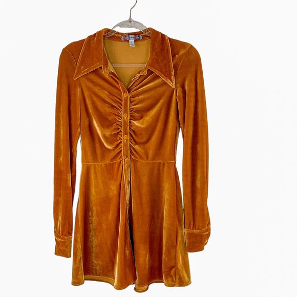 New Urban Outfitters Nellie Velvet Ruched Mini Dress Orange Size Small - Picture 13 of 15